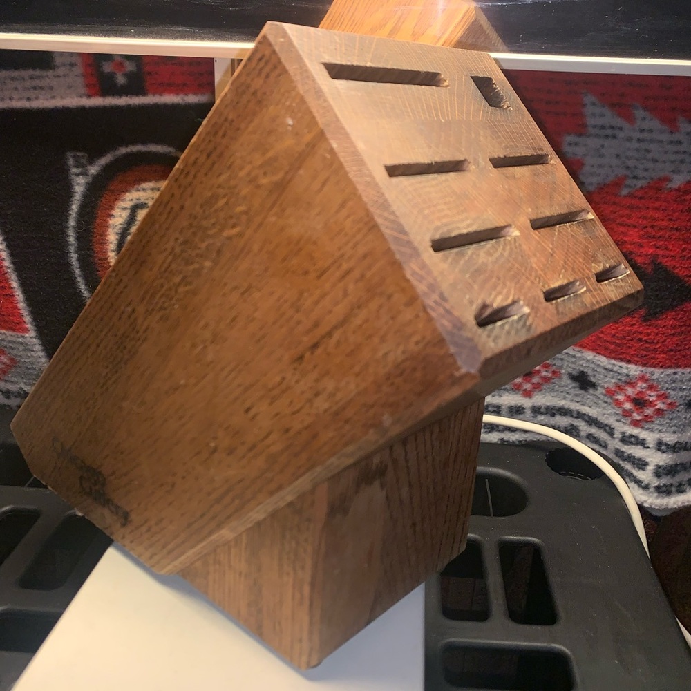 Chicago Cutlery 9-Slot Wooden Knife Block Holder ONLY Oak Wood Storage EMPTY